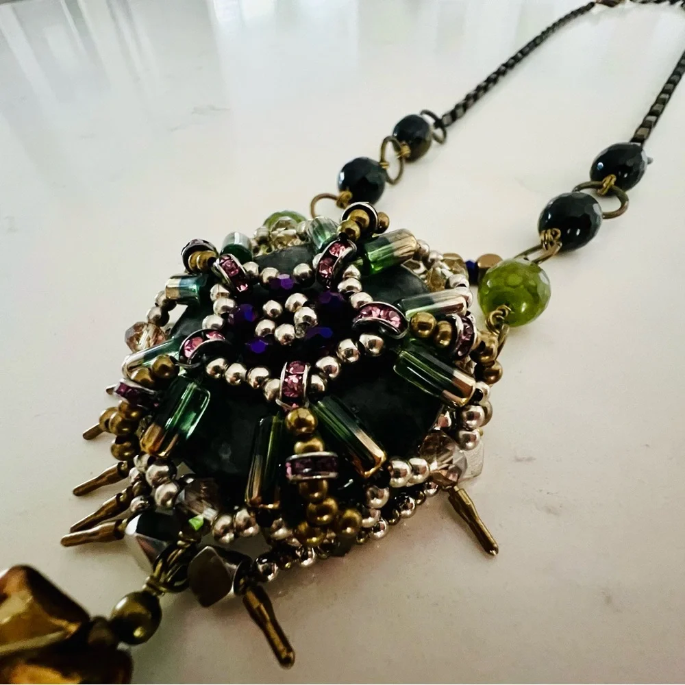 Unique Jewel Tone Labrodite Chunky Pendant Necklace - Picture 2 of 11